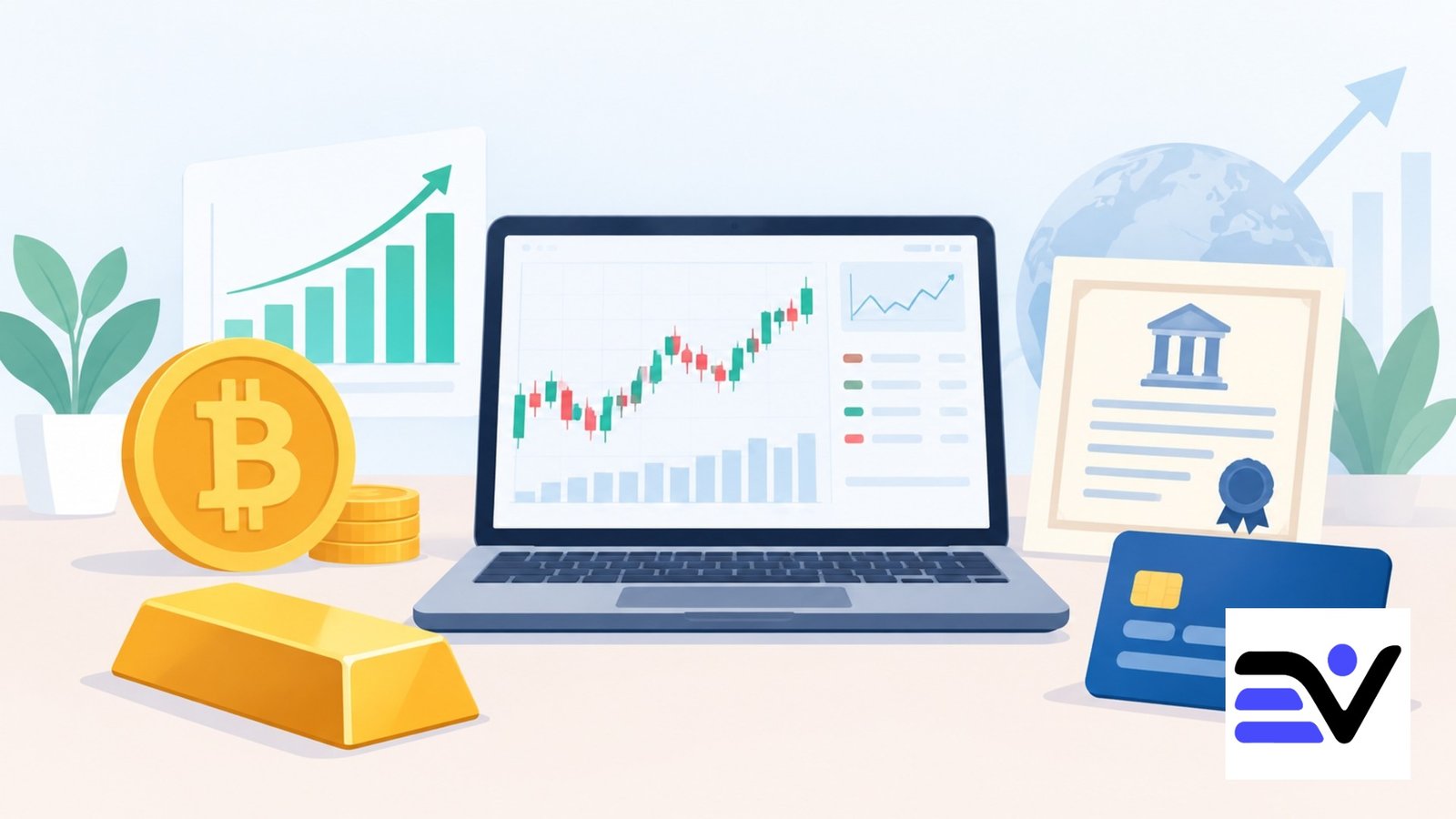 Flat illustration of a step-by-step workflow for checking and comparing financial information